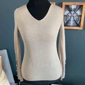 Ann Taylor Shimmer Pearl Button Slit Cuff Sweater